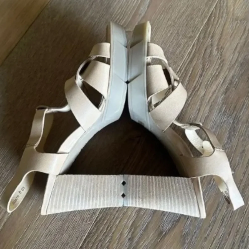PAUL GREEN Raven Platform Sandals Desert Light Nappa Leather Block Heel NWOB